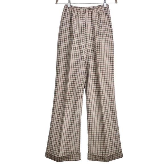 Vintage 70s ILGWU grandma flare plaid grid pants S - Picture 3 of 13